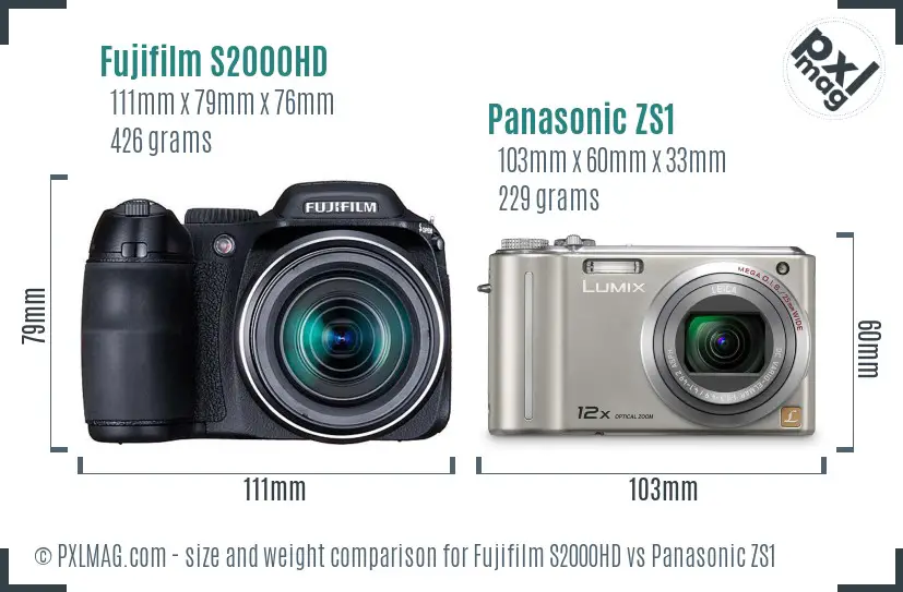 Fujifilm S2000HD vs Panasonic ZS1 size comparison Fujifilm S2000HD vs Panasonic ZS1 size comparison