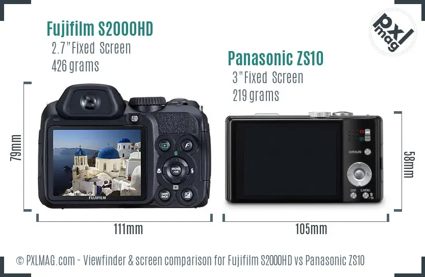 Fujifilm S2000HD vs Panasonic ZS10 Screen and Viewfinder comparison