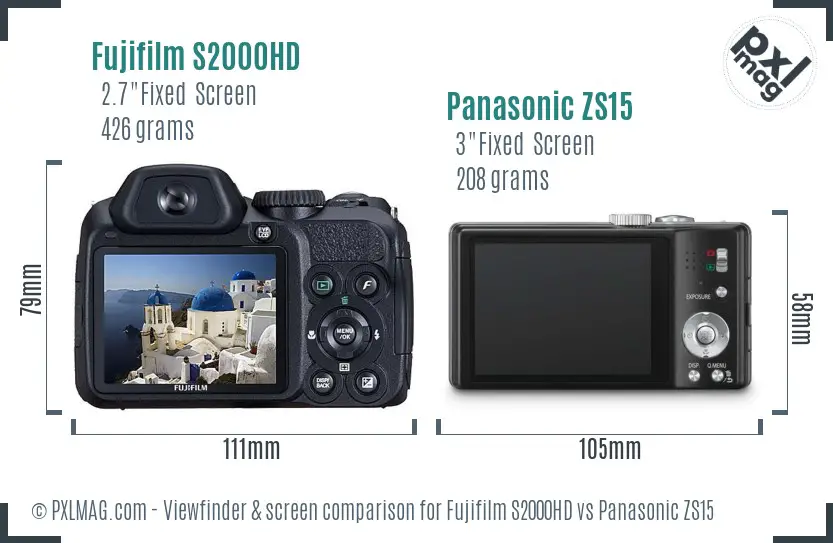 Fujifilm S2000HD vs Panasonic ZS15 Screen and Viewfinder comparison