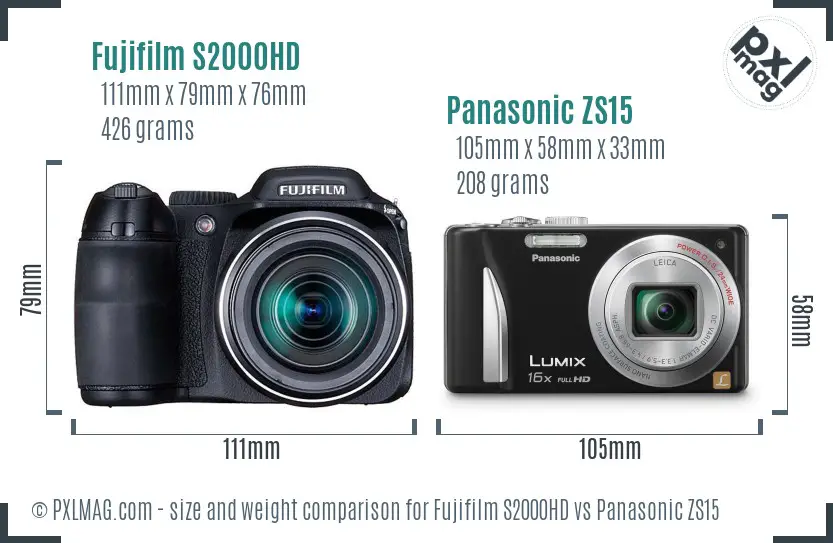 Fujifilm S2000HD vs Panasonic ZS15 size comparison