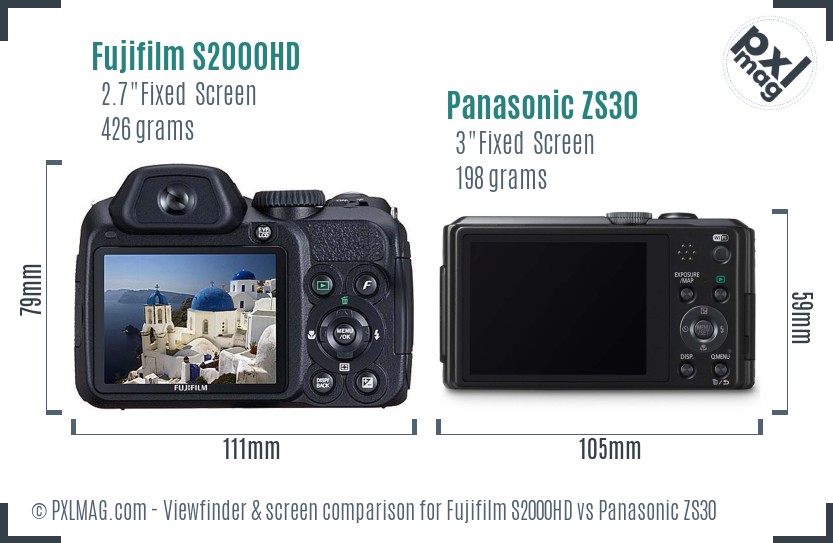 Fujifilm S2000HD vs Panasonic ZS30 Screen and Viewfinder comparison