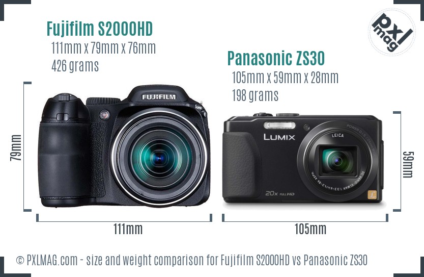 Fujifilm S2000HD vs Panasonic ZS30 size comparison Fujifilm S2000HD vs Panasonic ZS30 size comparison