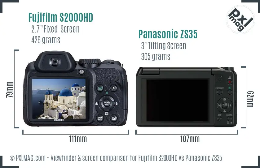Fujifilm S2000HD vs Panasonic ZS35 Screen and Viewfinder comparison