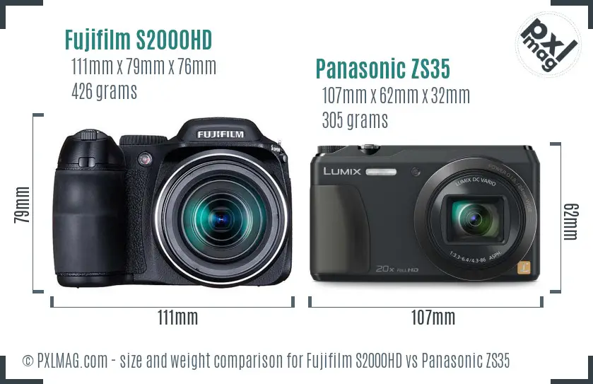 Fujifilm S2000HD vs Panasonic ZS35 size comparison