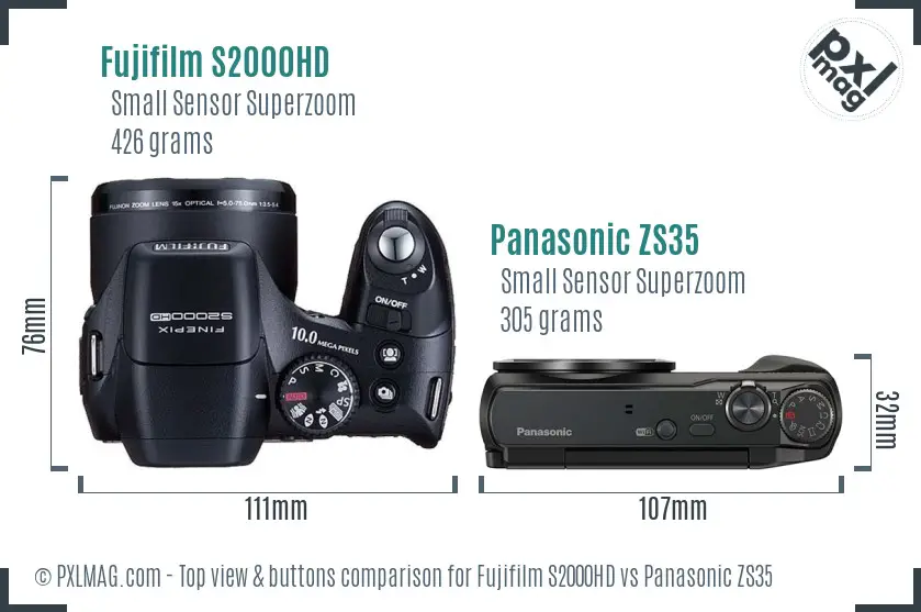 Fujifilm S2000HD vs Panasonic ZS35 top view buttons comparison