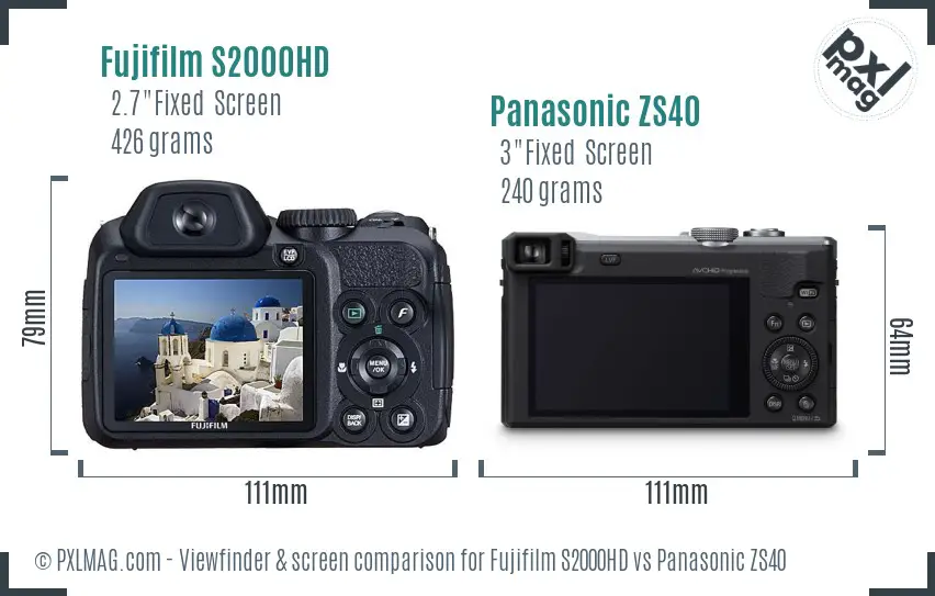 Fujifilm S2000HD vs Panasonic ZS40 Screen and Viewfinder comparison