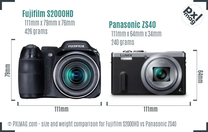 Fujifilm S2000HD vs Panasonic ZS40 size comparison