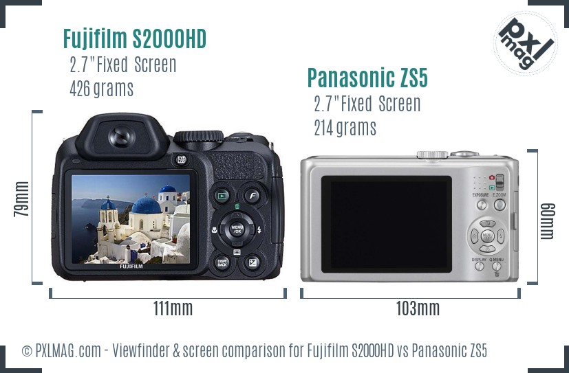 Fujifilm S2000HD vs Panasonic ZS5 Screen and Viewfinder comparison