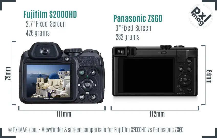 Fujifilm S2000HD vs Panasonic ZS60 Screen and Viewfinder comparison Fujifilm S2000HD vs Panasonic ZS60 Screen and Viewfinder comparison