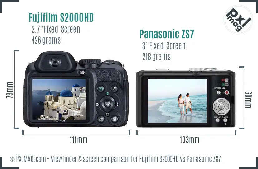 Fujifilm S2000HD vs Panasonic ZS7 Screen and Viewfinder comparison