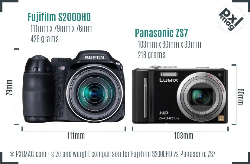 Fujifilm S2000HD vs Panasonic ZS7 size comparison