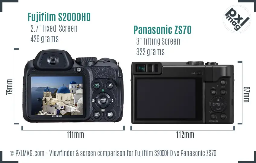 Fujifilm S2000HD vs Panasonic ZS70 Screen and Viewfinder comparison