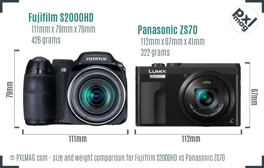 Fujifilm S2000HD vs Panasonic ZS70 size comparison