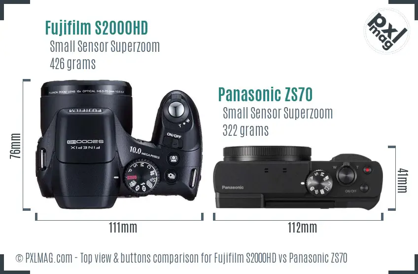 Fujifilm S2000HD vs Panasonic ZS70 top view buttons comparison