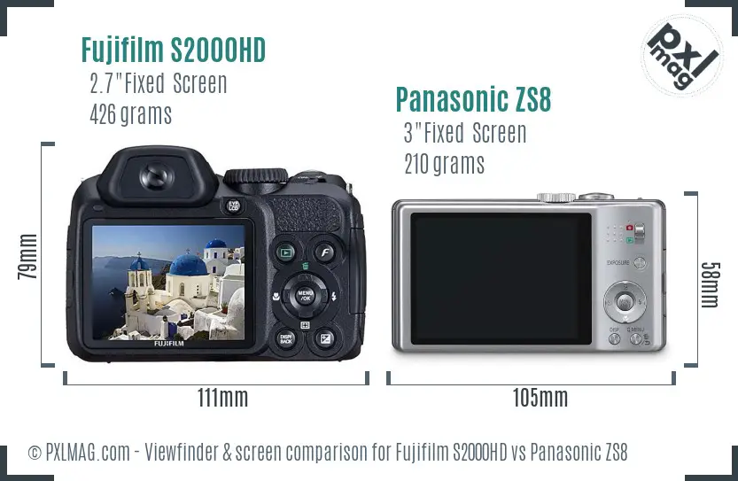 Fujifilm S2000HD vs Panasonic ZS8 Screen and Viewfinder comparison