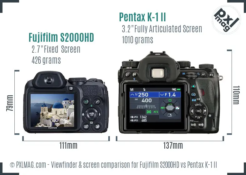 Fujifilm S2000HD vs Pentax K-1 II Screen and Viewfinder comparison