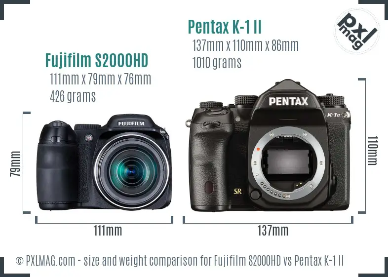 Fujifilm S2000HD vs Pentax K-1 II size comparison