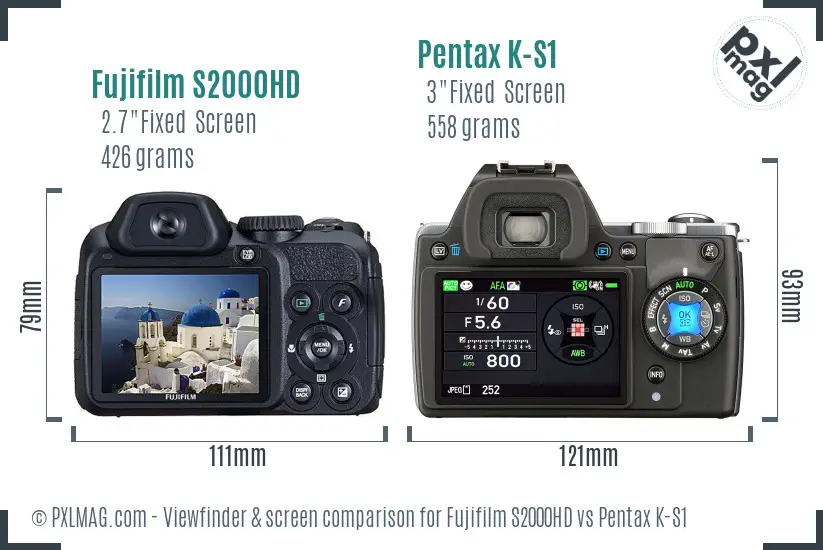 Fujifilm S2000HD vs Pentax K-S1 Screen and Viewfinder comparison