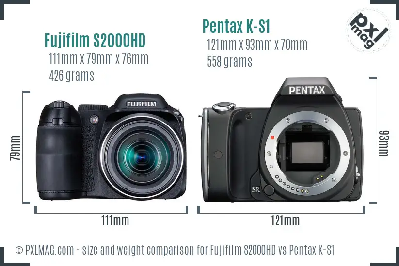 Fujifilm S2000HD vs Pentax K-S1 size comparison