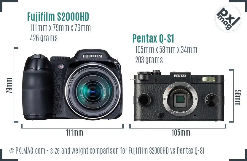 Fujifilm S2000HD vs Pentax Q-S1 size comparison