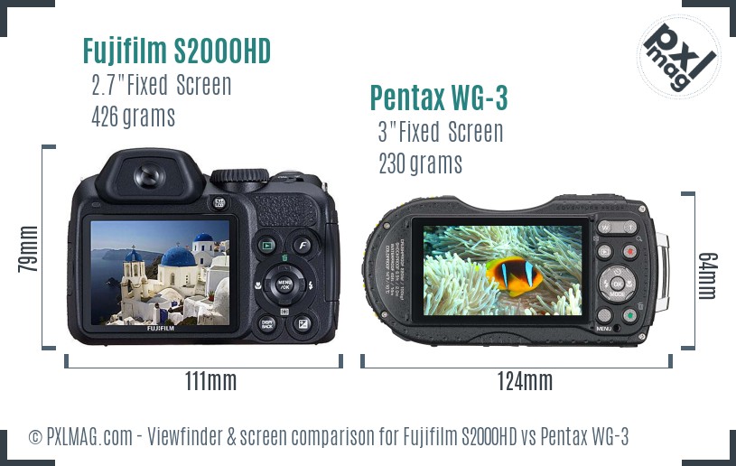 Fujifilm S2000HD vs Pentax WG-3 Screen and Viewfinder comparison