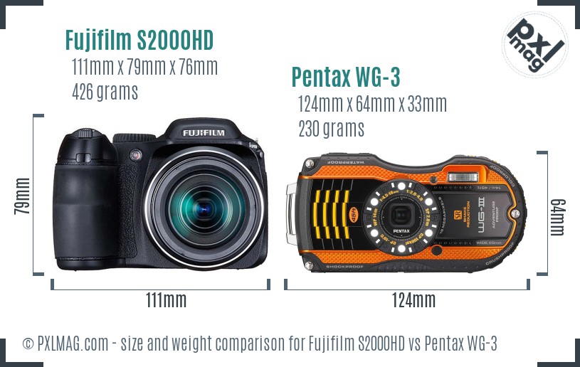 Fujifilm S2000HD vs Pentax WG-3 size comparison Fujifilm S2000HD vs Pentax WG-3 size comparison