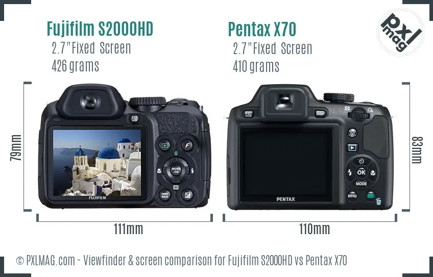 Fujifilm S2000HD vs Pentax X70 Screen and Viewfinder comparison