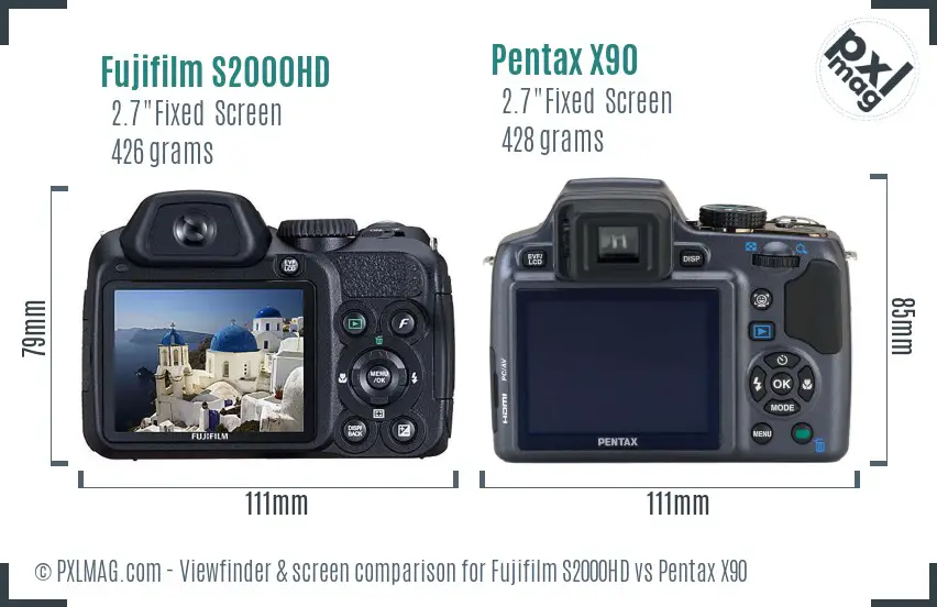 Fujifilm S2000HD vs Pentax X90 Screen and Viewfinder comparison