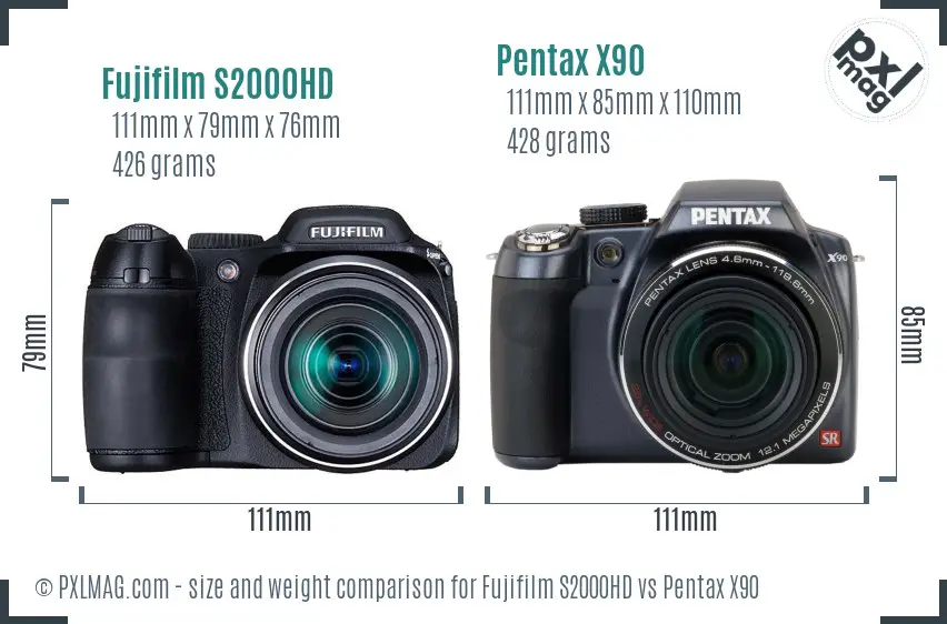 Fujifilm S2000HD vs Pentax X90 size comparison