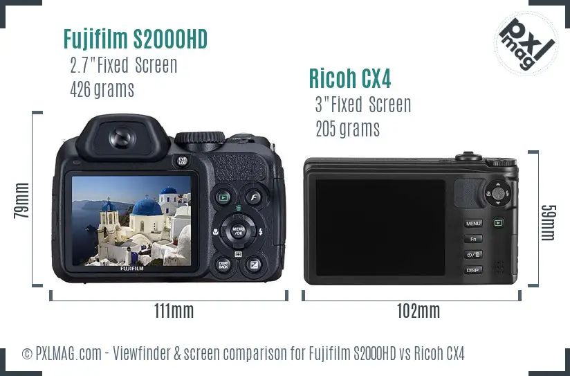 Back screen and interface comparison of Fujifilm S2000HD and Ricoh CX4