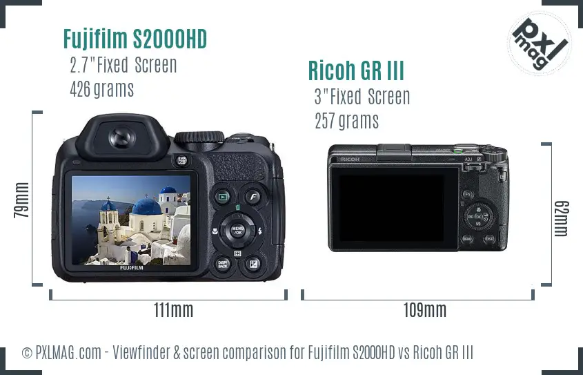 Fujifilm S2000HD vs Ricoh GR III Screen and Viewfinder comparison Fujifilm S2000HD vs Ricoh GR III Screen and Viewfinder comparison