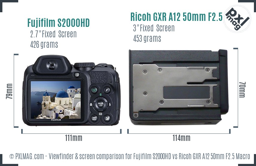 Fujifilm S2000HD vs Ricoh GXR A12 50mm F2.5 Macro Screen and Viewfinder comparison
