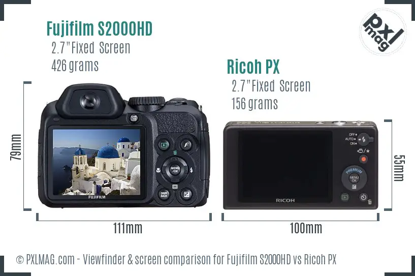 Fujifilm S2000HD vs Ricoh PX Screen and Viewfinder comparison