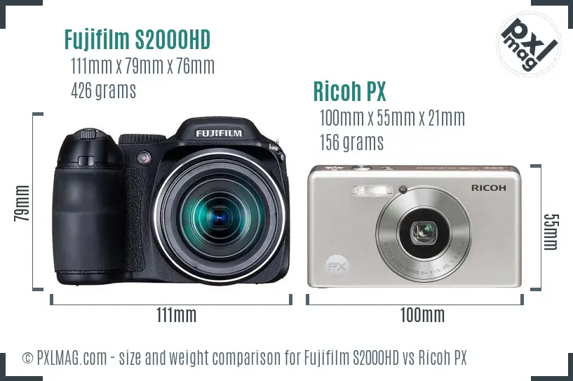 Fujifilm S2000HD vs Ricoh PX size comparison