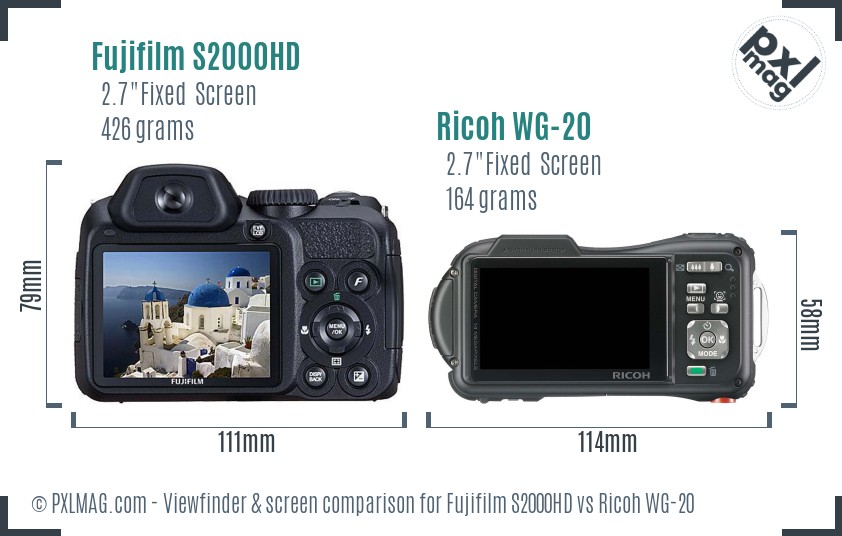 Fujifilm S2000HD vs Ricoh WG-20 Screen and Viewfinder comparison