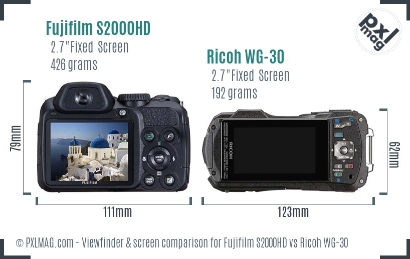Fujifilm S2000HD vs Ricoh WG-30 Screen and Viewfinder comparison