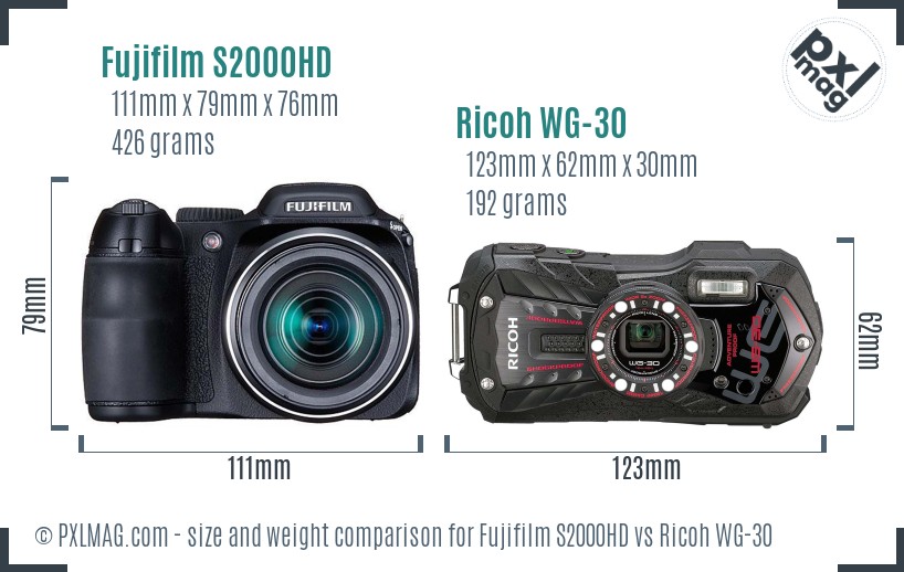 Fujifilm S2000HD vs Ricoh WG-30 size comparison Fujifilm S2000HD vs Ricoh WG-30 size comparison