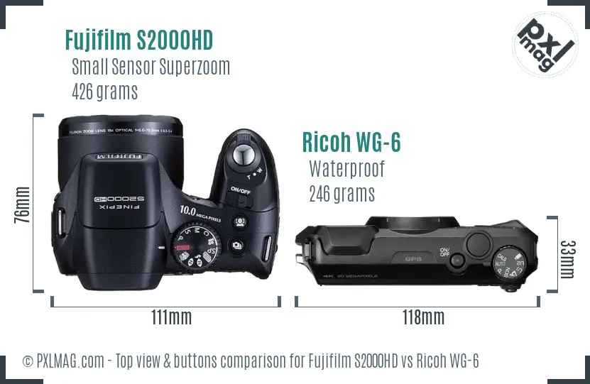 Fujifilm S2000HD vs Ricoh WG-6 top view buttons comparison