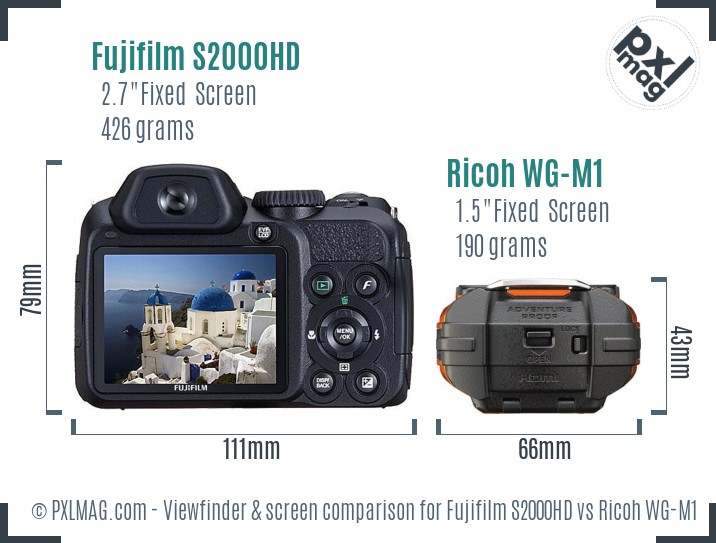 Fujifilm S2000HD vs Ricoh WG-M1 Screen and Viewfinder comparison