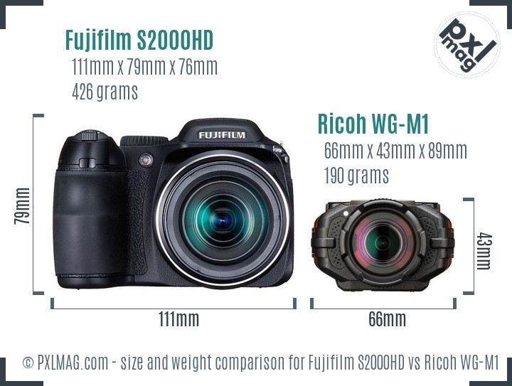 Fujifilm S2000HD vs Ricoh WG-M1 size comparison