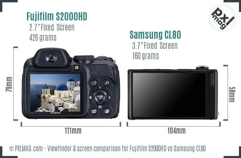 Fujifilm S2000HD vs Samsung CL80 Screen and Viewfinder comparison