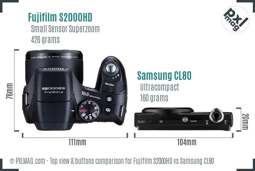 Fujifilm S2000HD vs Samsung CL80 top view buttons comparison