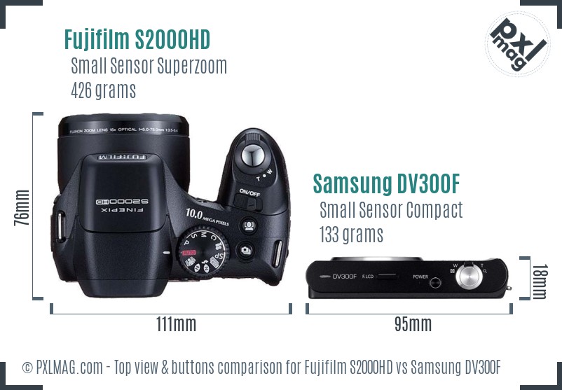 Fujifilm S2000HD vs Samsung DV300F top view buttons comparison