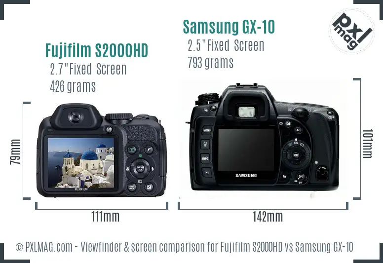 Fujifilm S2000HD vs Samsung GX-10 Screen and Viewfinder comparison