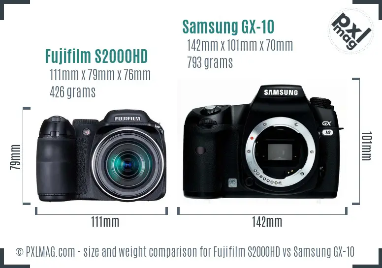 Fujifilm S2000HD vs Samsung GX-10 size comparison
