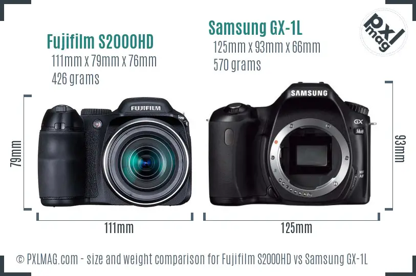 Fujifilm S2000HD vs Samsung GX-1L size comparison