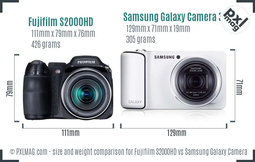 Fujifilm S2000HD vs Samsung Galaxy Camera 3G size comparison