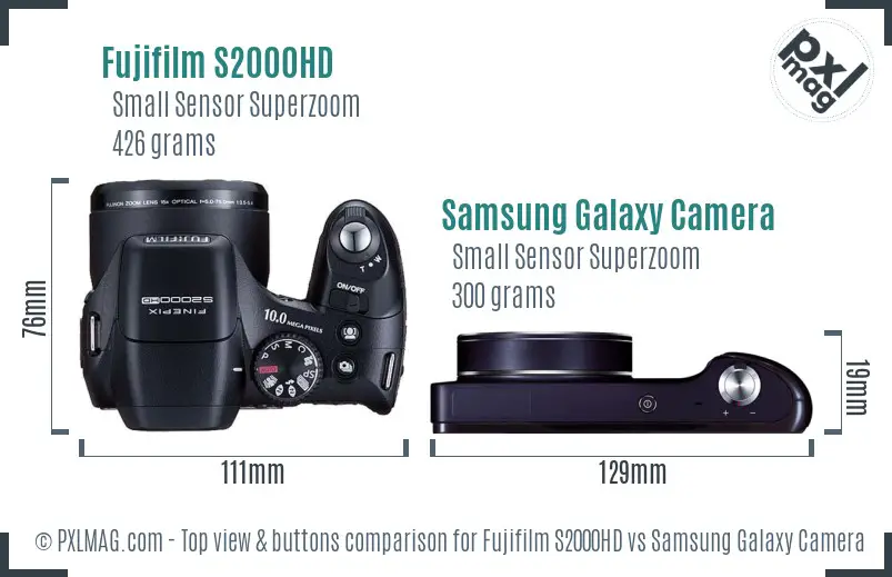 Fujifilm S2000HD vs Samsung Galaxy Camera top view buttons comparison