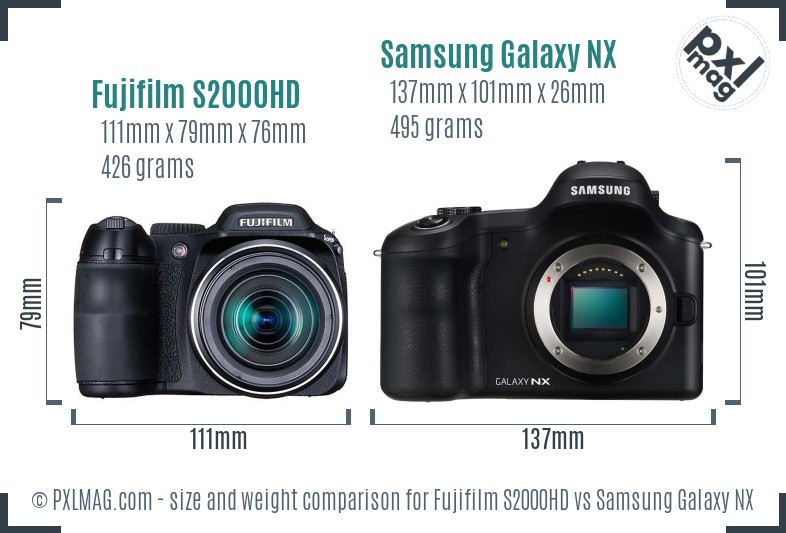Fujifilm S2000HD vs Samsung Galaxy NX size comparison