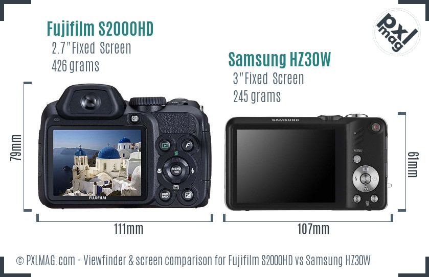 Fujifilm S2000HD vs Samsung HZ30W Screen and Viewfinder comparison